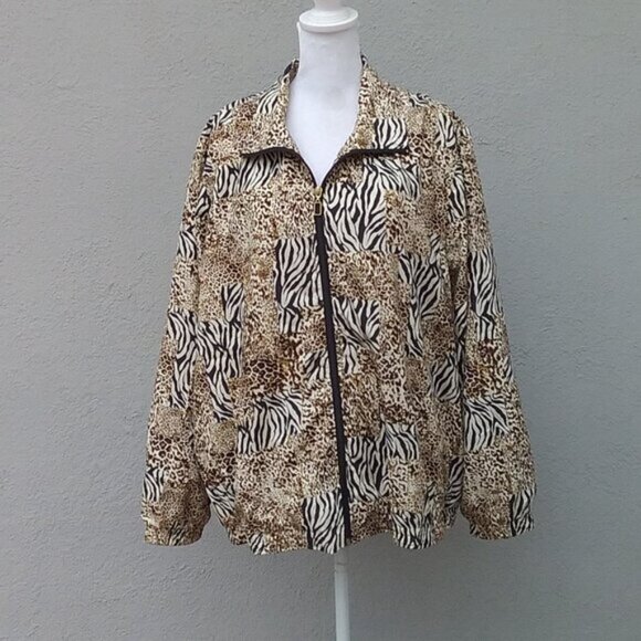 Koret Sport Jacket Women's 20W Black Brown Khaki Animal Print Zipper Grannycore - Picture 7 of 7